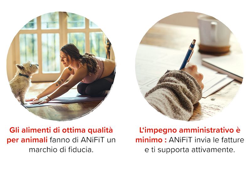 Illustrazione dell'affermazione che si tratta di cibo per animali di alta qualità e che l'impegno amministrativo è minimo